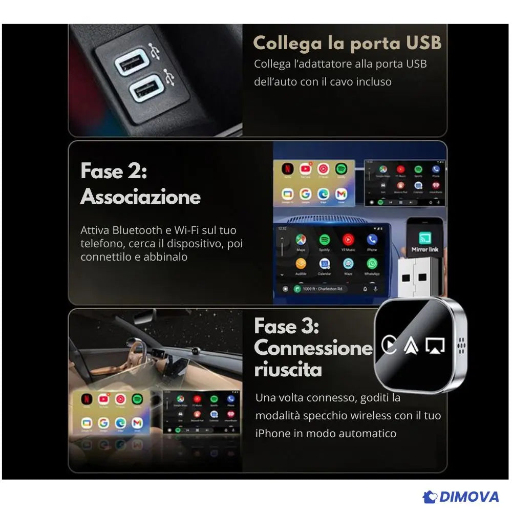 Adattatore CarPlay wireless 3-in-1