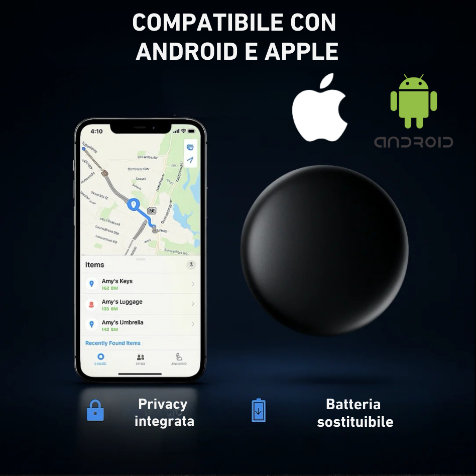 GP90 – Localizzatore GPS preciso senza abbonamento (Android/Apple)